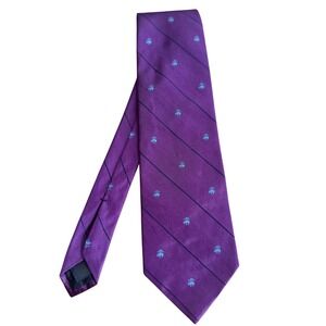 Brooks Brothers Makers Purple Silk Tie Golden Fleece Logo Blue Stripe Mens Italy